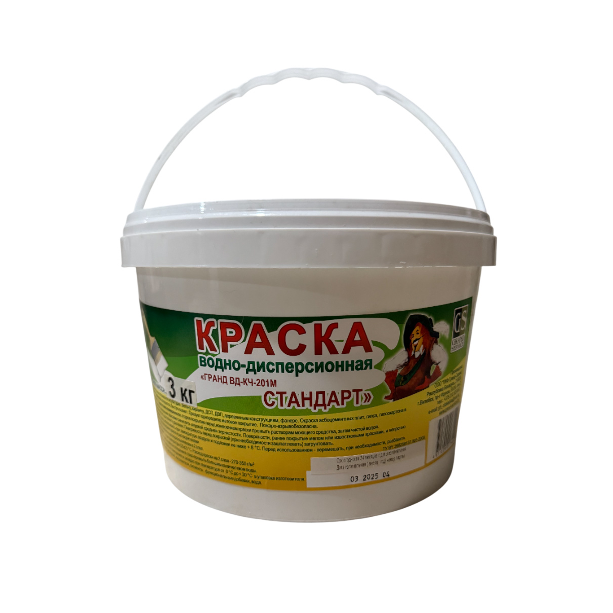 Краска водно-дисперсионная "Гранд ВД-КЧ-201 М Стандарт" 3 кг